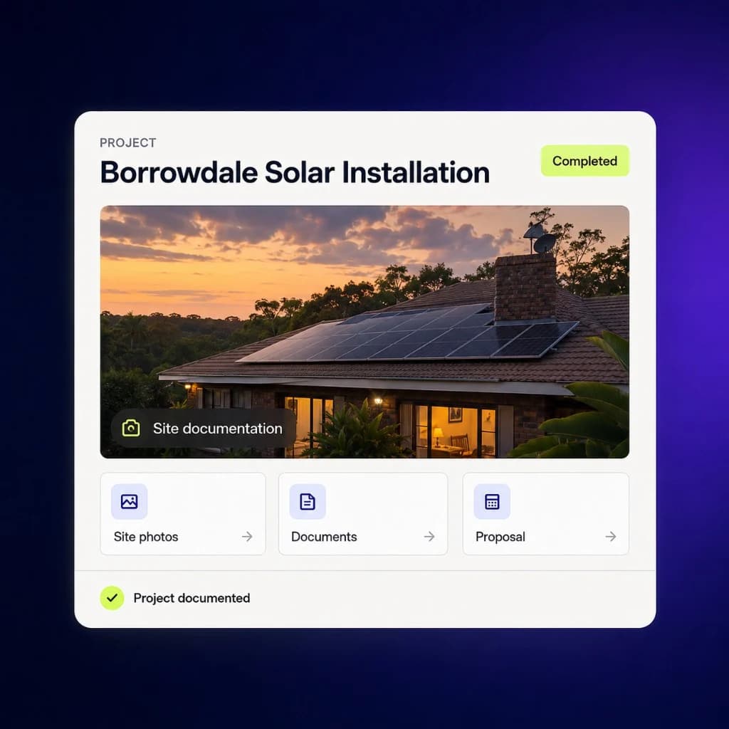 Completed Borrowdale Solar Installation project with site documentation, photos, documents and proposal.